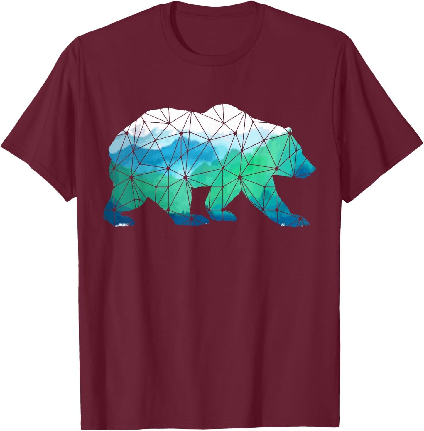 Bear Low Poly Mountains Grizzly Hiking Camping Camper Gift T-Shirt - T-Shirt | Maroon