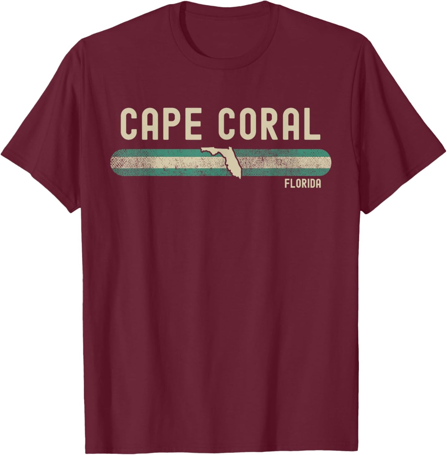 Cape Coral FL | Florida | Travel & 80s Style T-Shirt - T-Shirt | Maroon