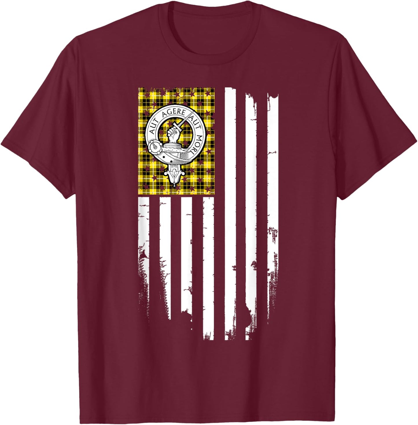 Scottish American Barclay Clan & Stripes Flag T-Shirt - T-Shirt | Maroon