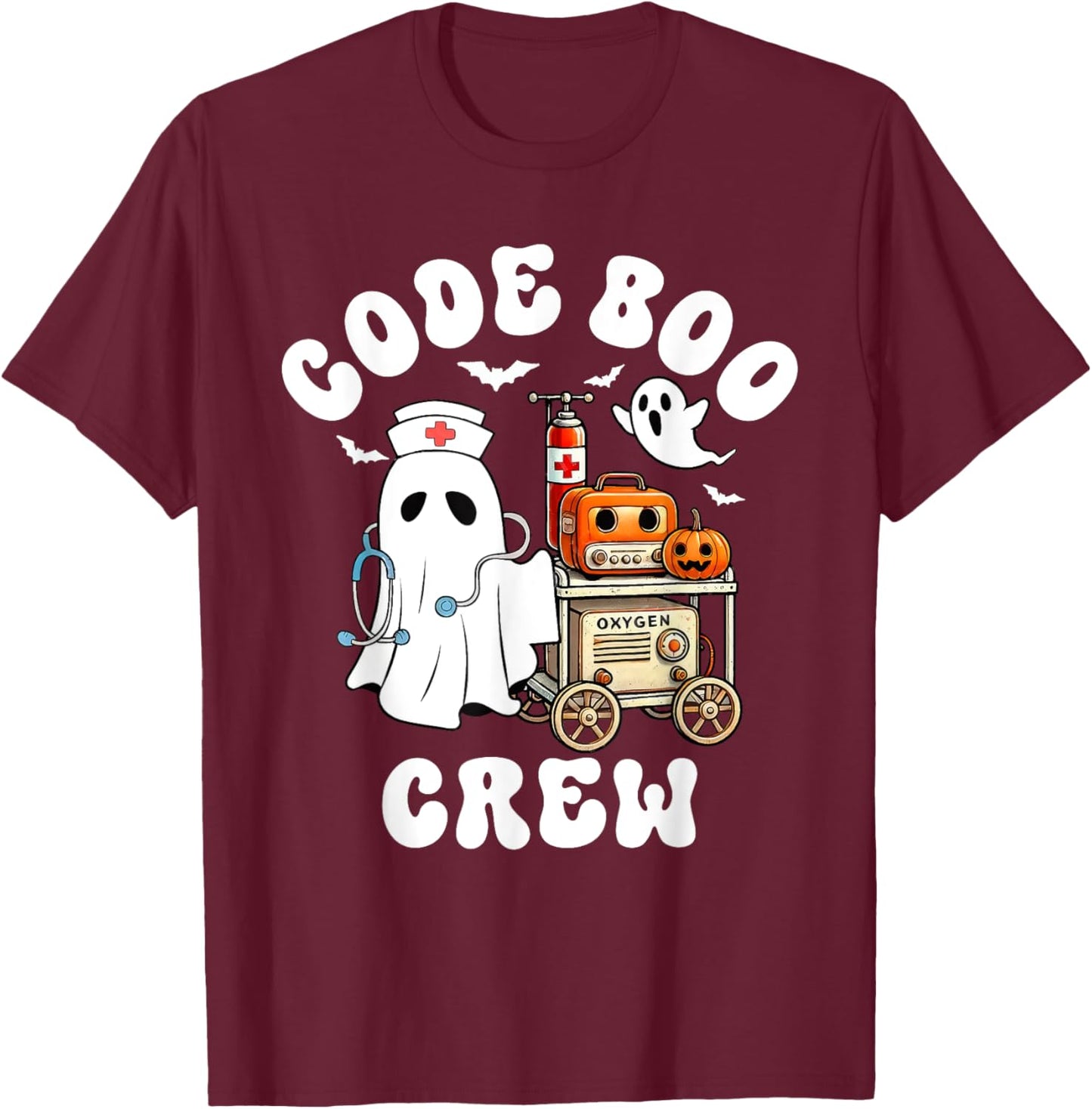Code Boo Crew Outfit Funny Ghost Halloween Costume T-Shirt - T-Shirt | Maroon