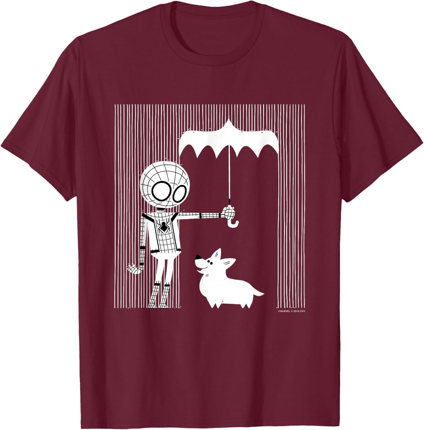 Marvel Spider-Man Far From Home Corgi In The Rain All White T-Shirt - T-Shirt | Maroon
