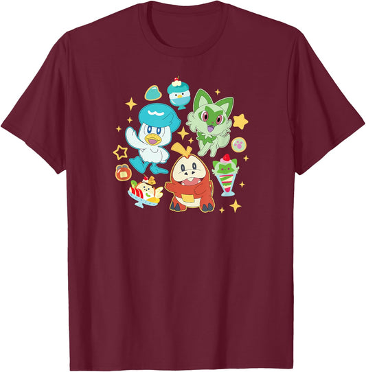 Pokémon - Quaxly Sprigatito Fuecoco Starters Cafe Desserts T-Shirt - T-Shirt | Maroon