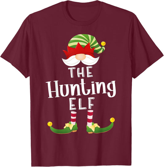 Hunting Elf Group Christmas Funny Pajama Party T-Shirt - T-Shirt | Maroon