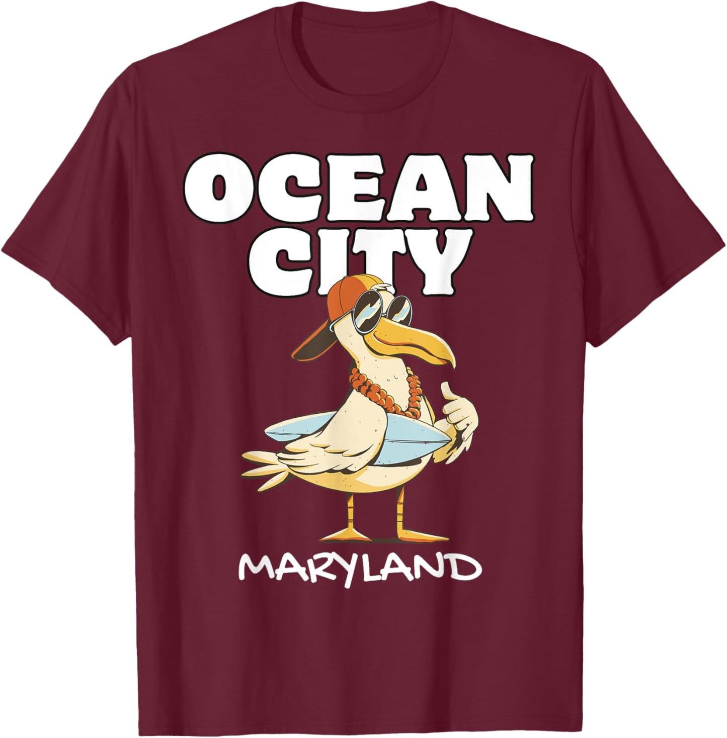 OCEAN CITY MARYLAND Surf Vacation Sunset Surfing Travel T-Shirt - T-Shirt | Maroon