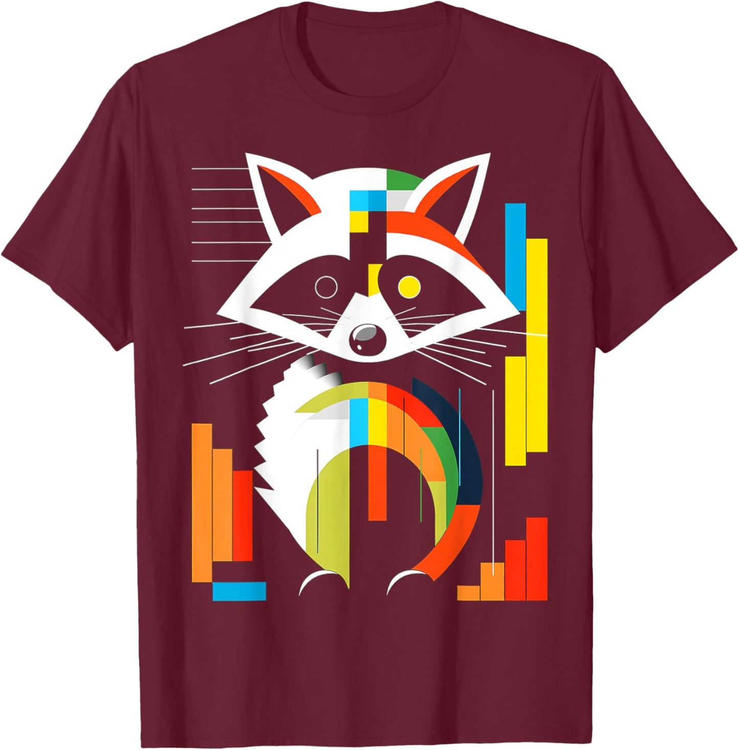 Raccoon Colorful Art Animal Geometric Graphic Raccoon T-Shirt - T-Shirt | Maroon