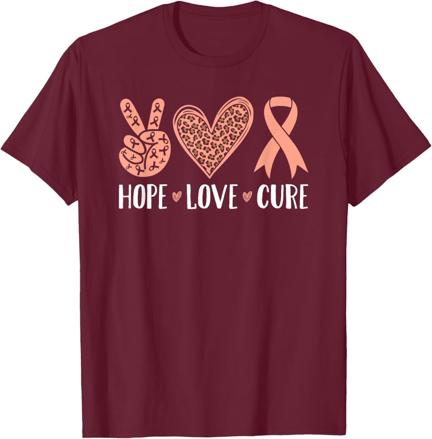 Endometrial Cancer Peach Ribbon Uterine T-Shirt - T-Shirt | Maroon