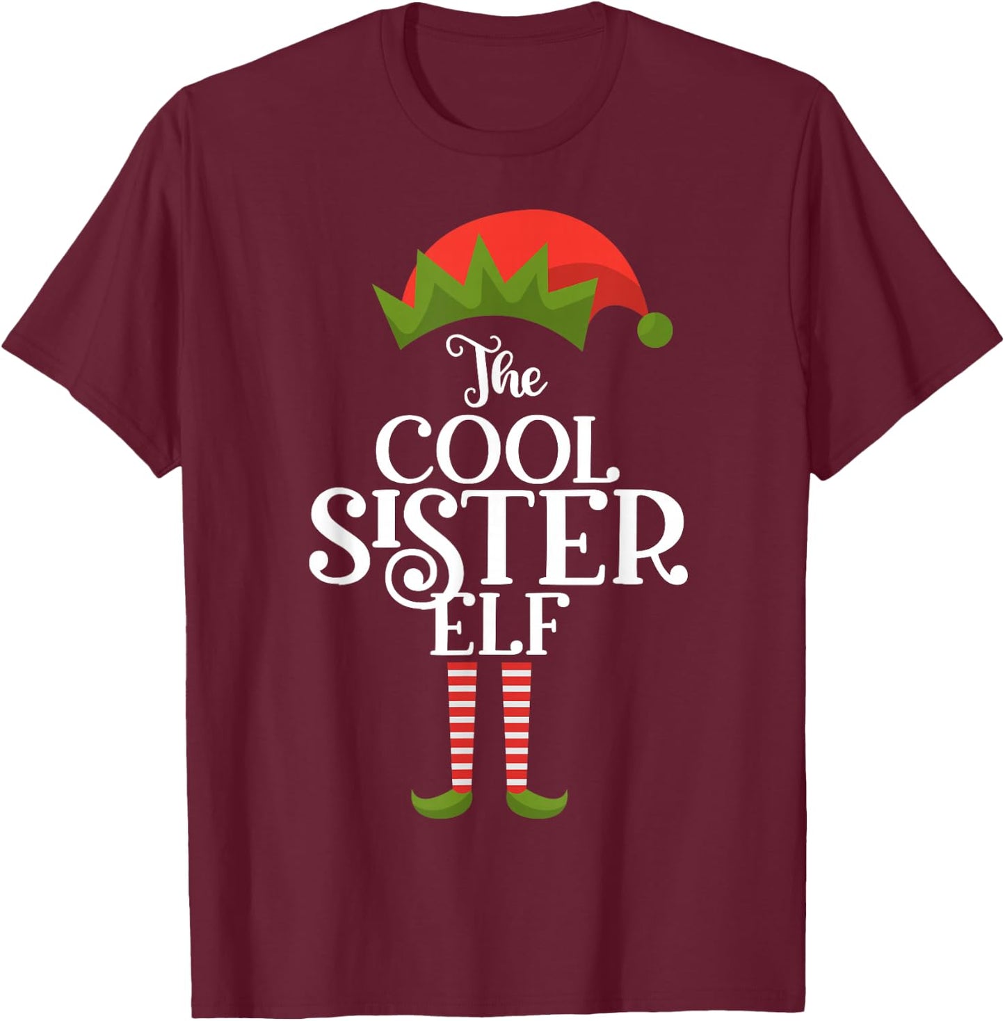 Sister Elf Xmas Funny Family Matching Group Christmas T-Shirt - T-Shirt | Maroon