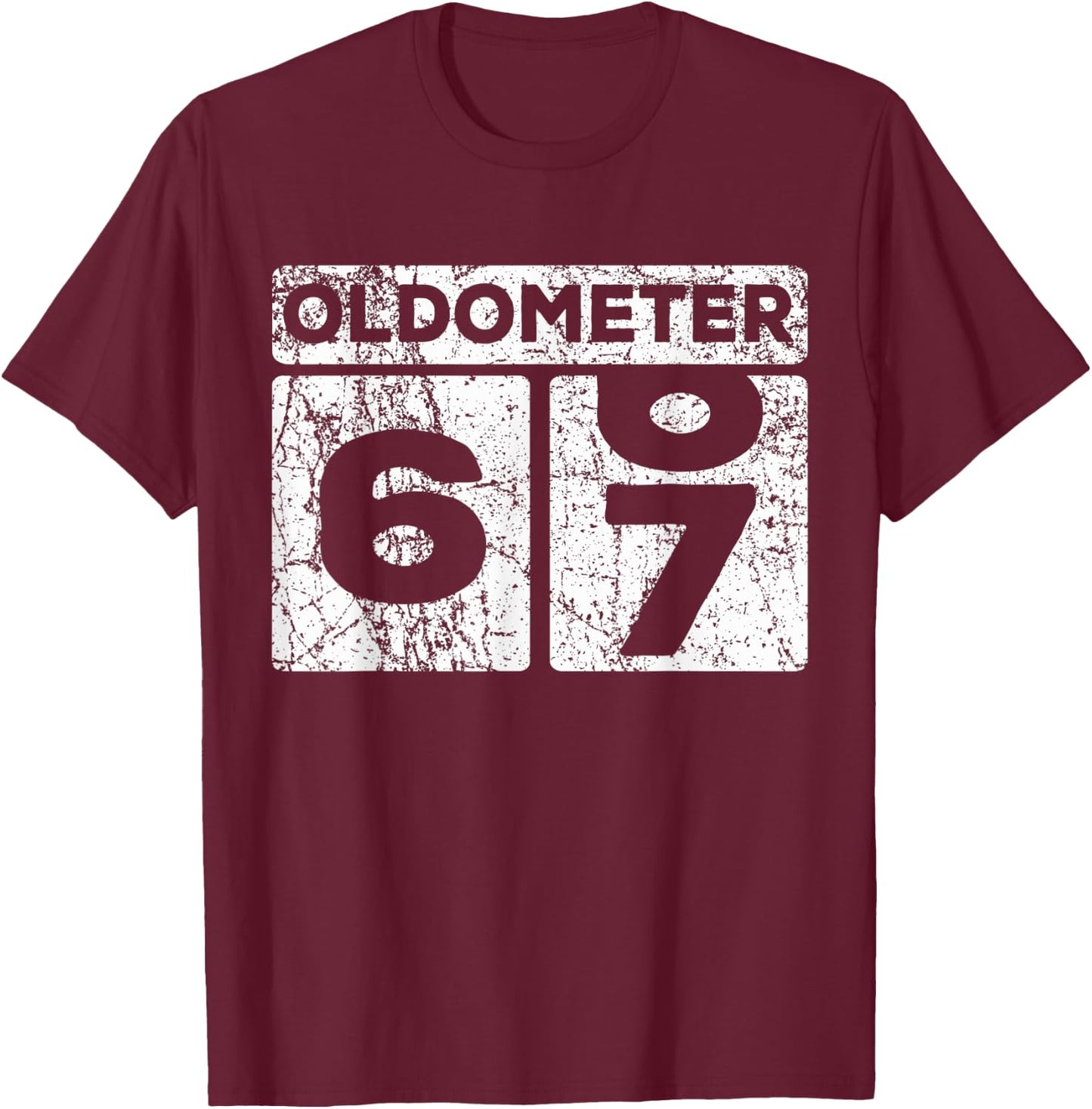 Oldometer 66-67 Car Odometer Funny 67th Birthday T-Shirt - T-Shirt | Maroon