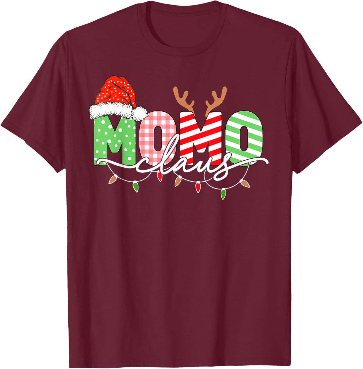Momo Claus Christmas Lights Santa Hat Family Matching T-Shirt - T-Shirt | Maroon
