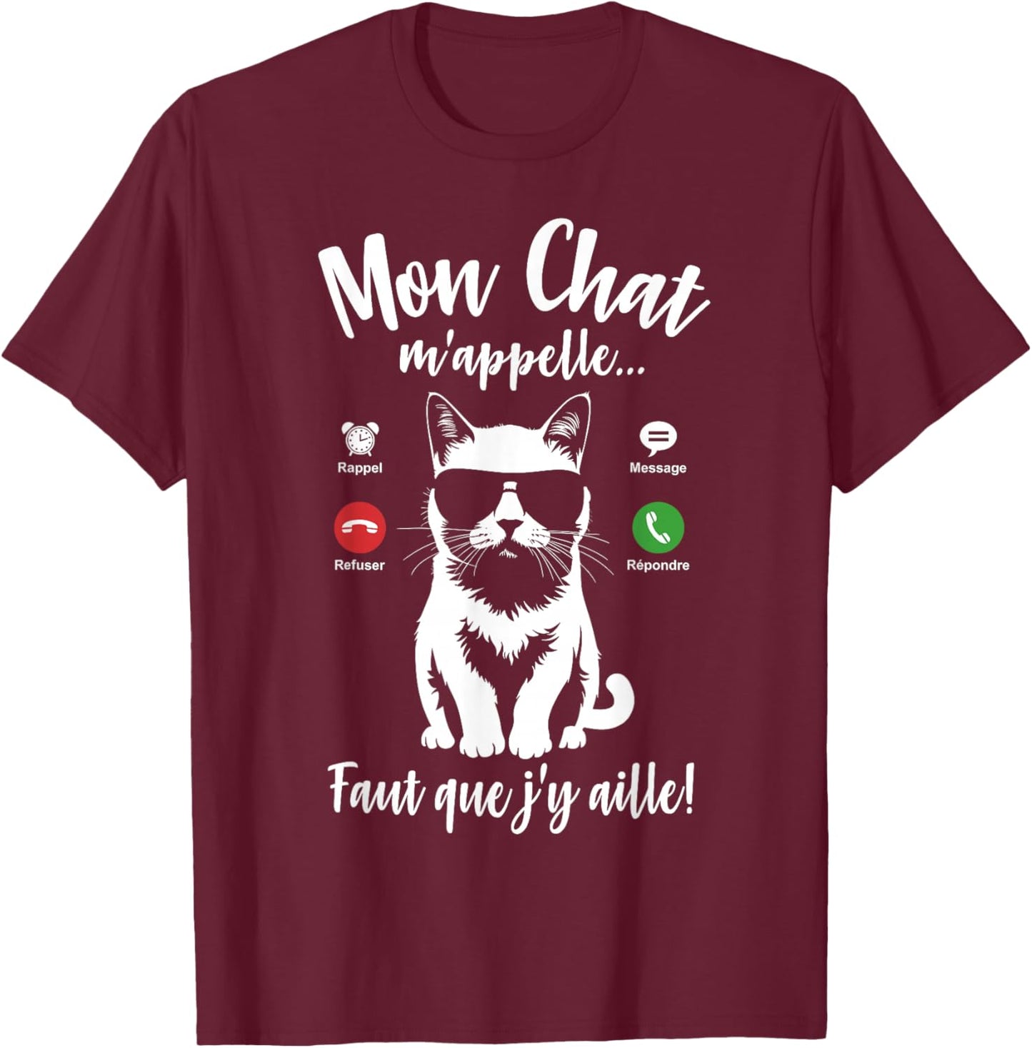 Cat Silhouette Woman Girl Humour Mon Chat m'appelle , Black, S T-Shirt - T-Shirt | Maroon