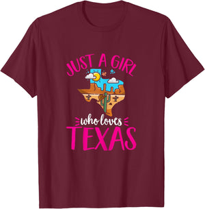 Texas Home Love Texan Girl Who Loves Her Texas T-Shirt - T-Shirt | Maroon
