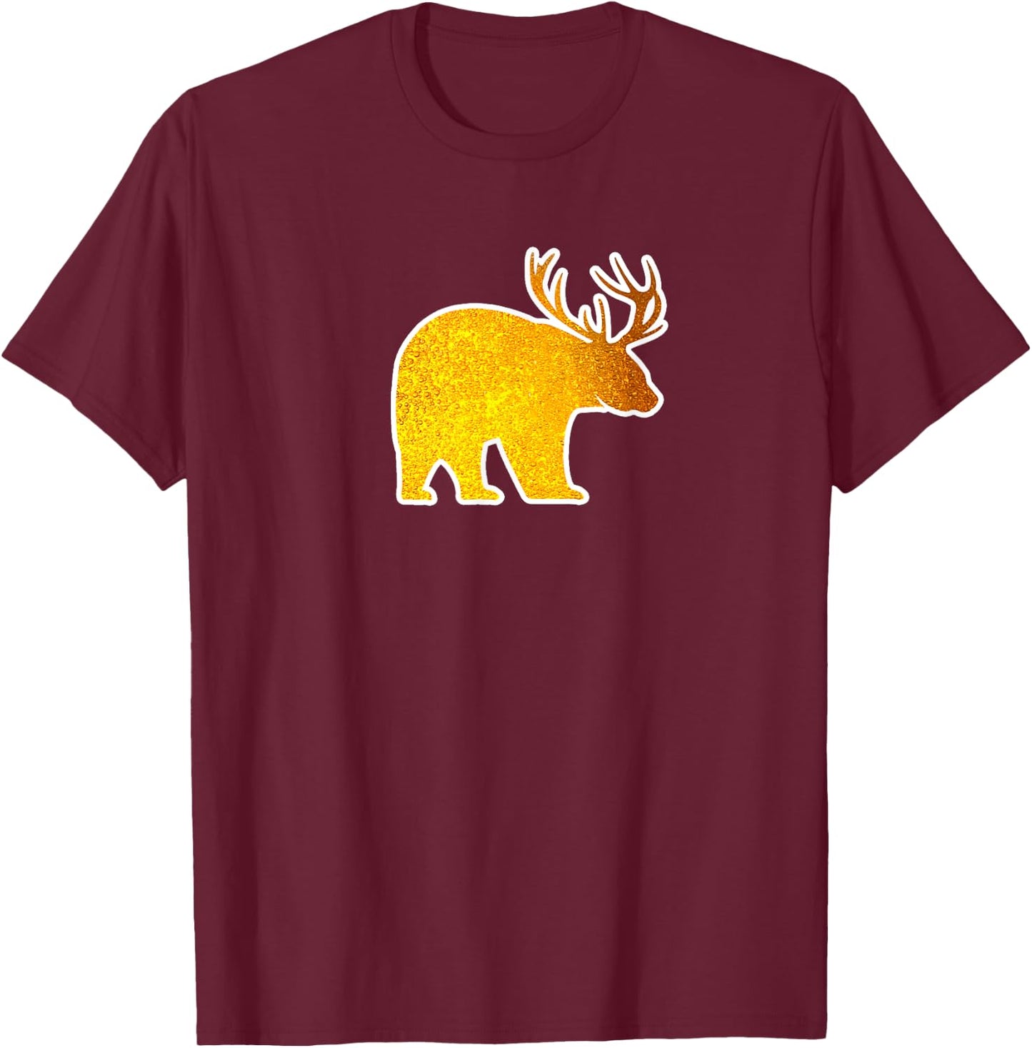 Bear with Deer Antlers Funny Beer Lover Spirit Animal T-Shirt - T-Shirt | Maroon
