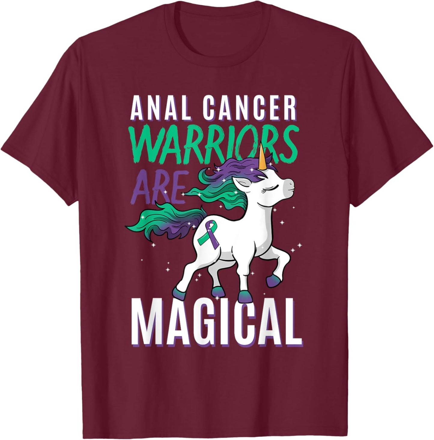 Anal Cancer Awareness Supporter Fighter Unicorn Lover Gift T-Shirt - T-Shirt | Maroon