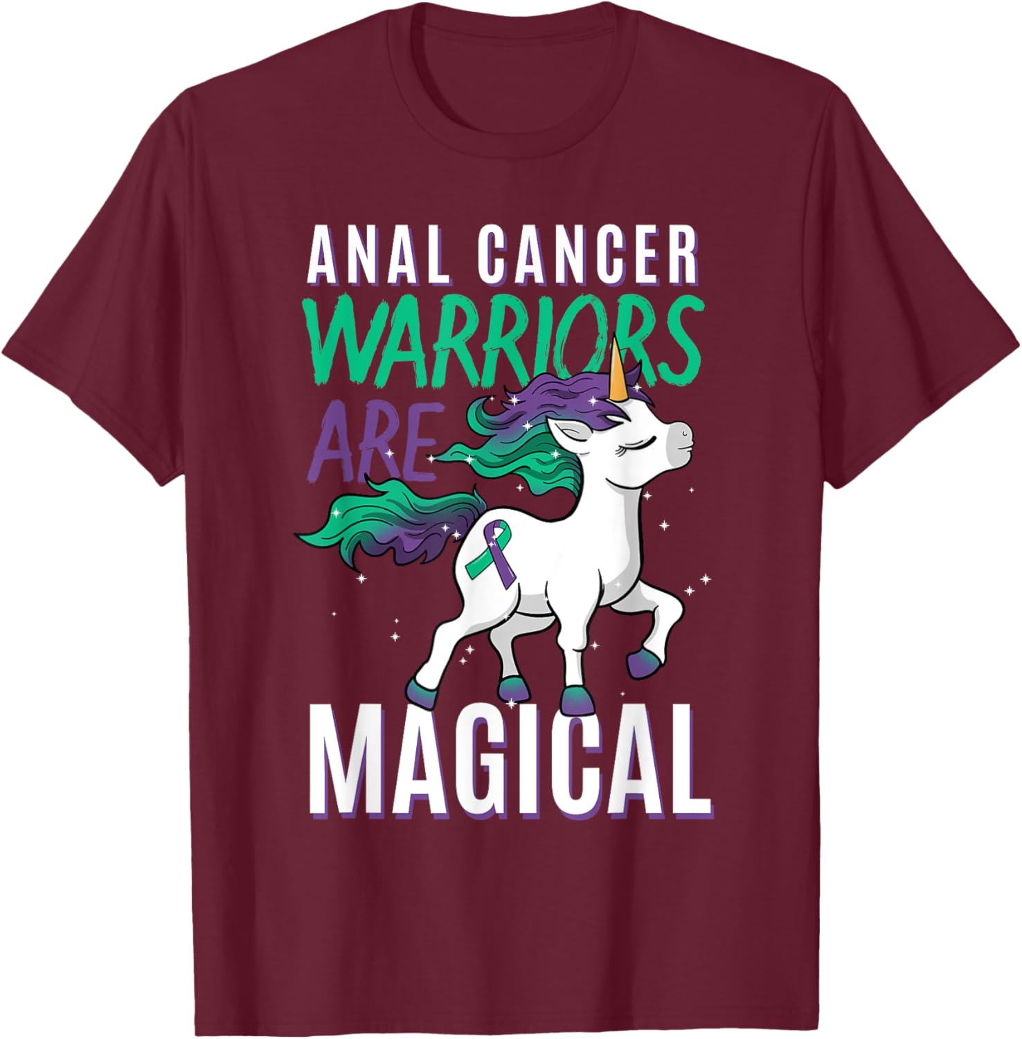 Anal Cancer Awareness Supporter Fighter Unicorn Lover Gift T-Shirt - T-Shirt | Maroon