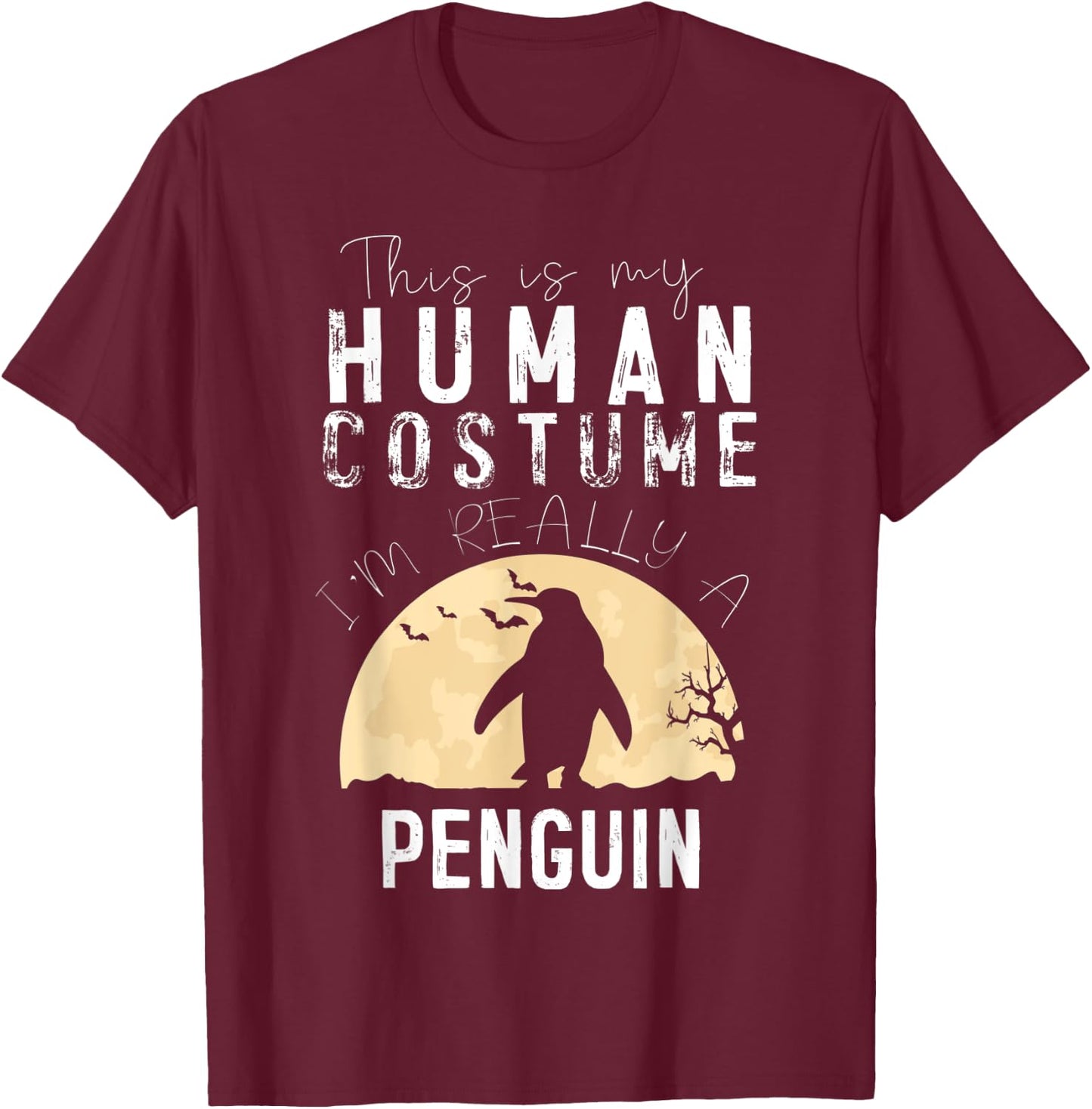 Halloween Human Costume Penguin Creepy Horror T-Shirt - T-Shirt | Maroon