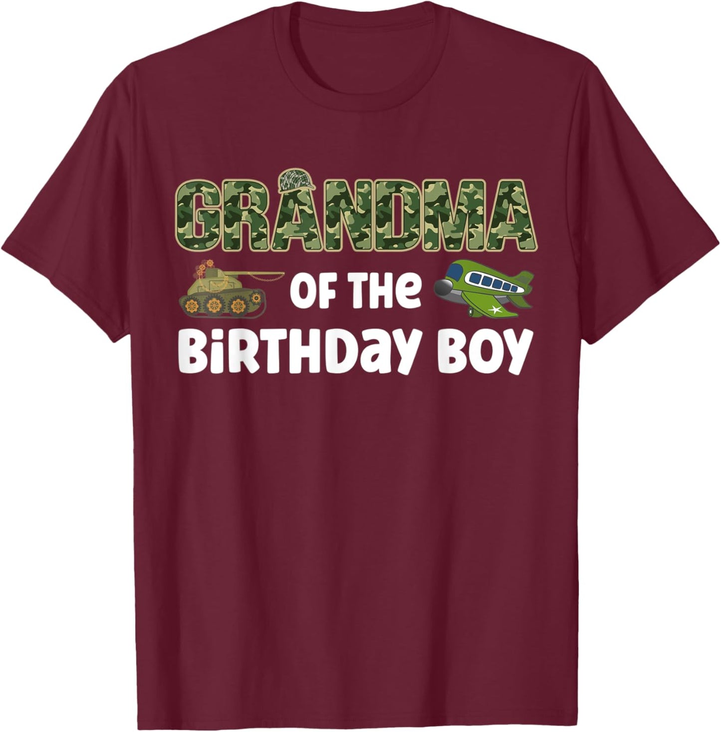 Grandma of the Birthday Boy Army Camouflage Birthday Party T-Shirt - T-Shirt | Maroon