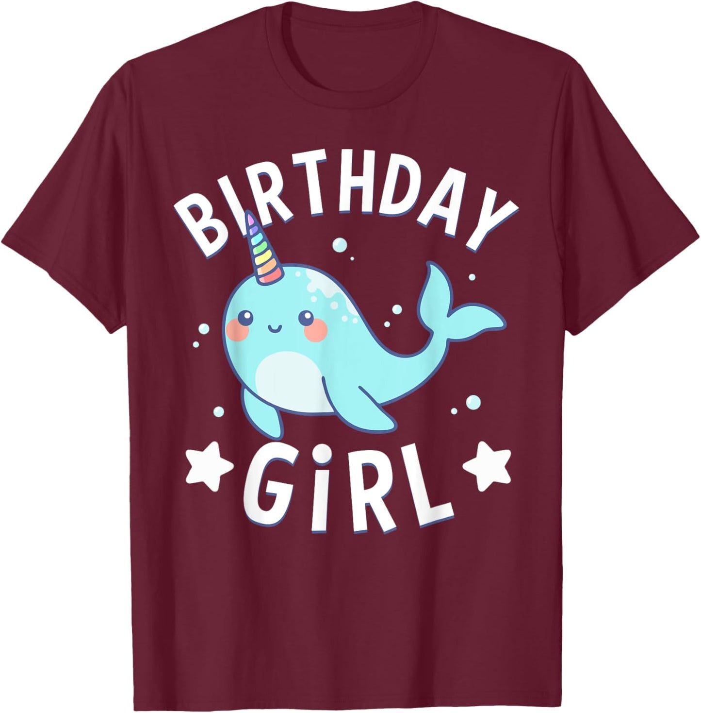 Birthday For Girl Party Cute Narwhal Sea Unicorn T-Shirt - T-Shirt | Maroon
