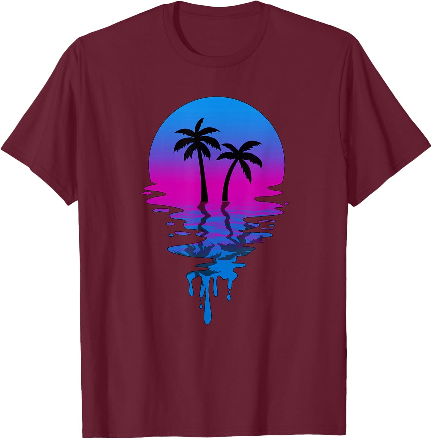 Vintage Retro Sunset Palm Tree T-Shirt - T-Shirt | Maroon