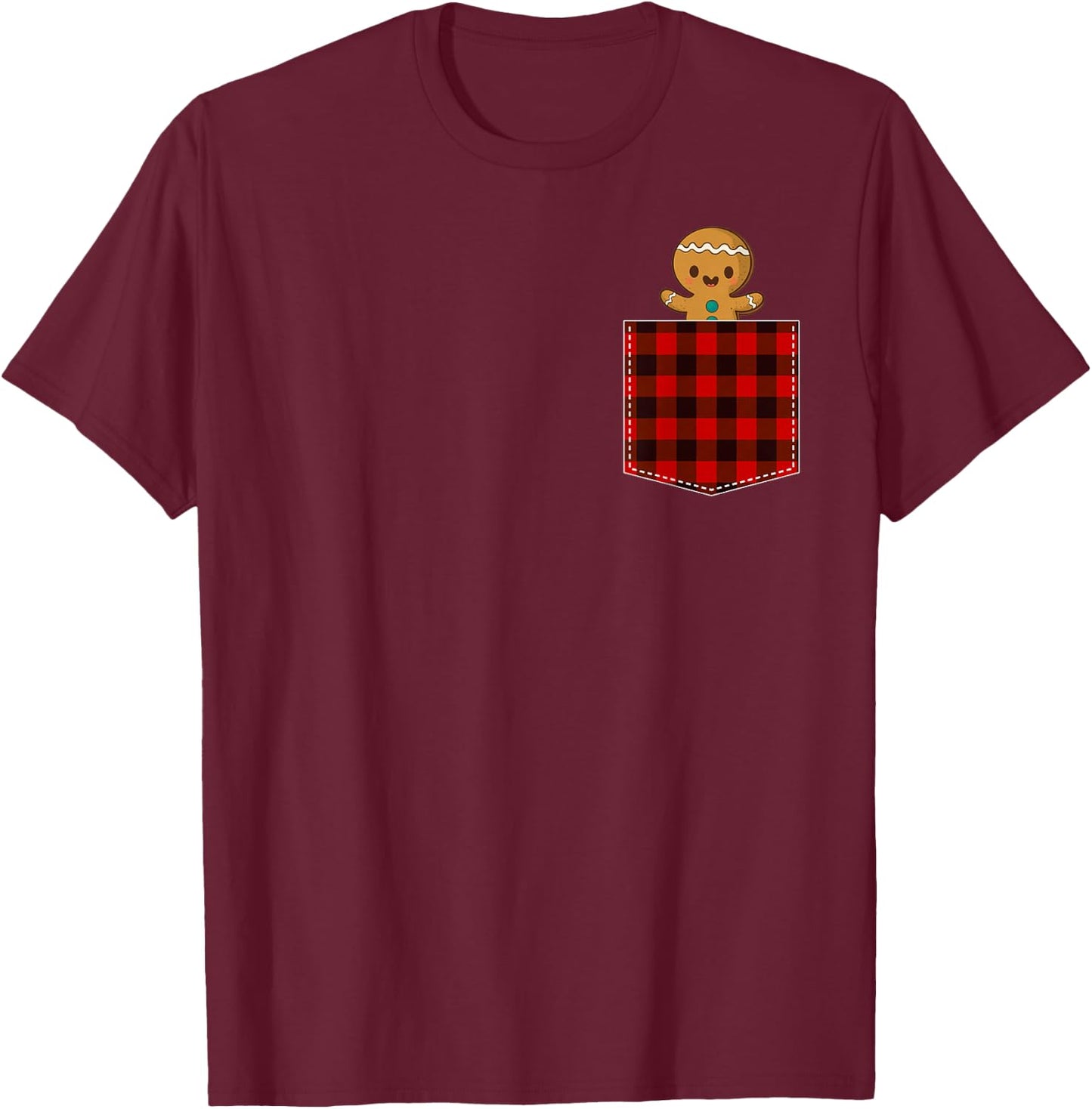 Red Plaid Gingerbread Cookie in Pocket Buffalo Christmas T-Shirt - T-Shirt | Maroon