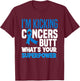 Colon Colorectal Cancer Awareness Apparel & Gifts I'm Kicking Cancers Butt Adult , Black, Small, Short Sleeve, Modern Classic, Cancer Awareness T-Shirt - T-Shirt | Maroon