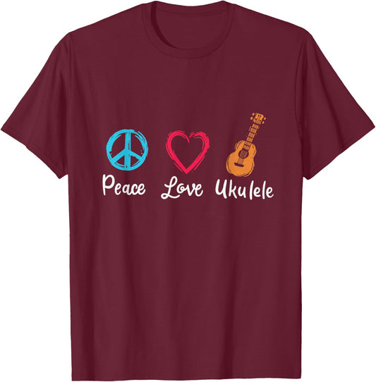 Peace Love Ukulele T-Shirt - T-Shirt | Maroon