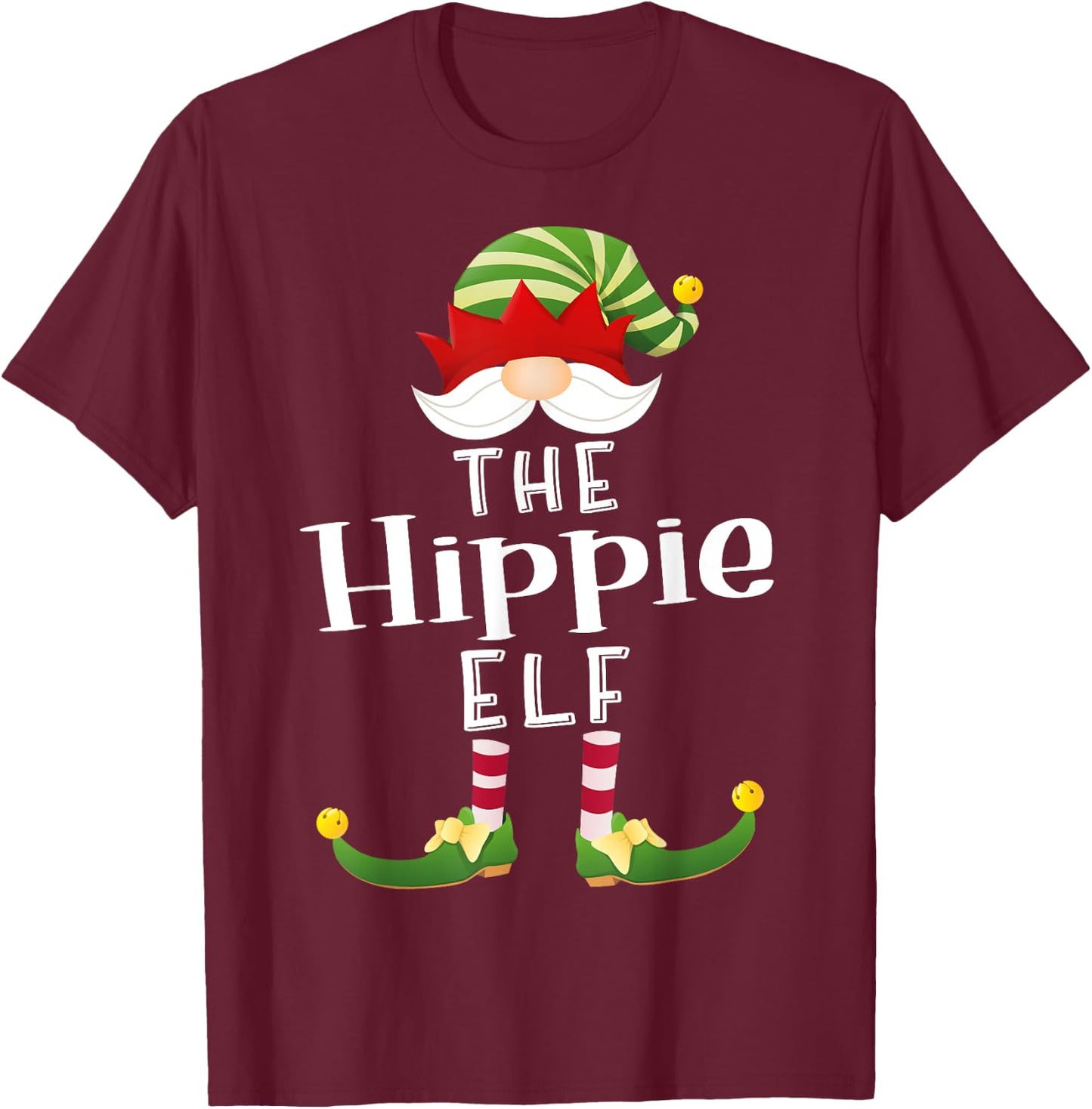 Hippie Elf Group Christmas Funny Pajama Party T-Shirt - T-Shirt | Maroon