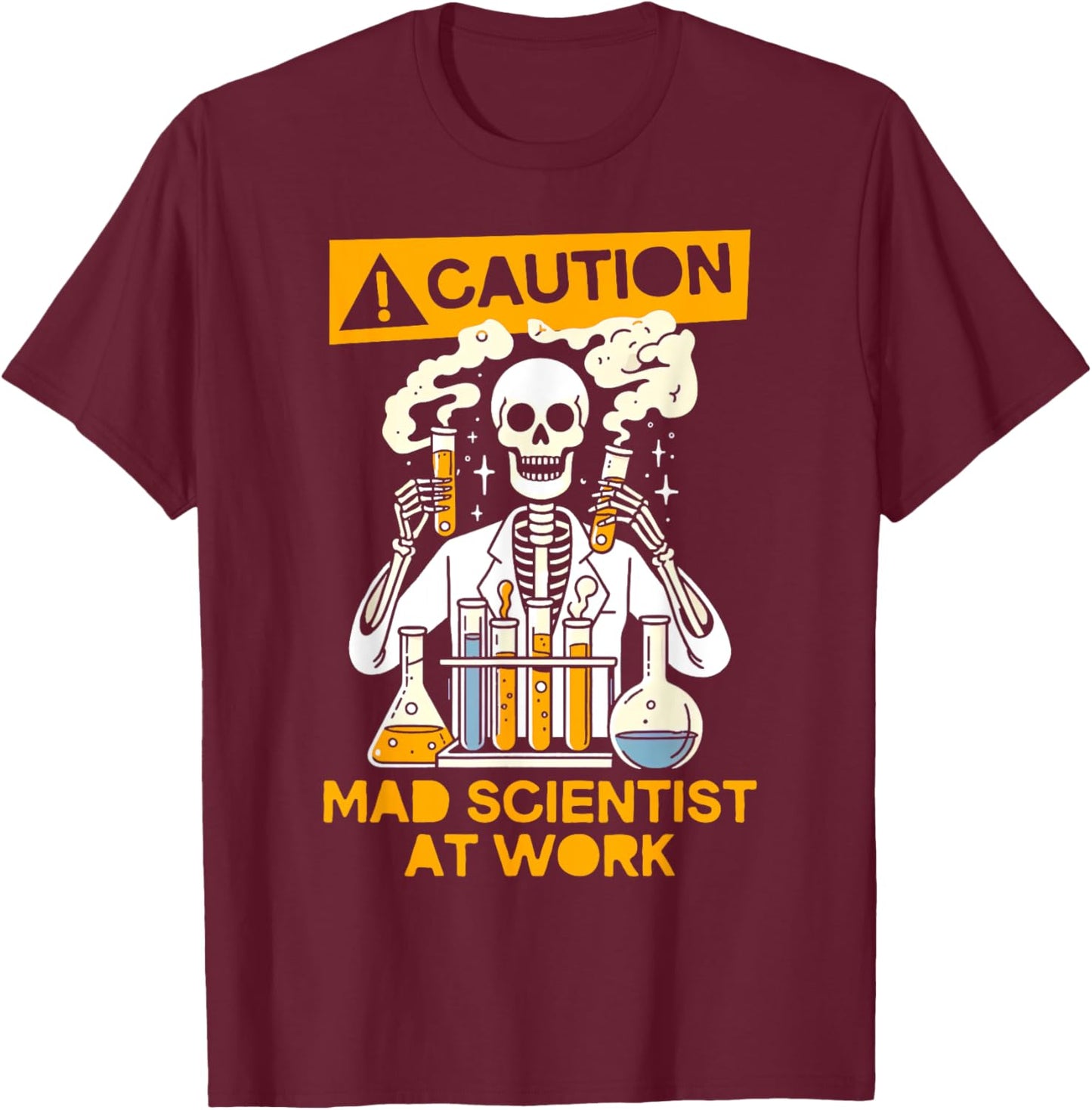 Funny Humor Skeleton Lab Tech Science - Adults - Black - Small - Short Sleeve - - Mad Scientist Theme - Science Lover, Scientist, Lab Tech T-Shirt - T-Shirt | Maroon