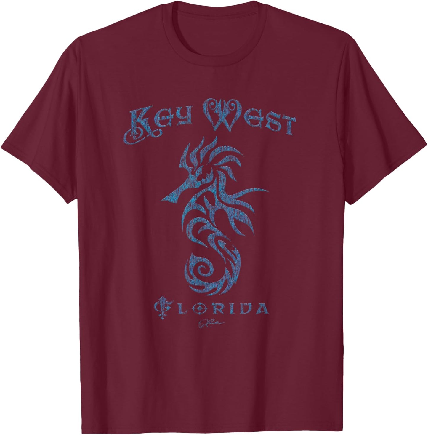 JCombs: Key West, FL, Seahorse (Distressed) T-Shirt - T-Shirt | Maroon