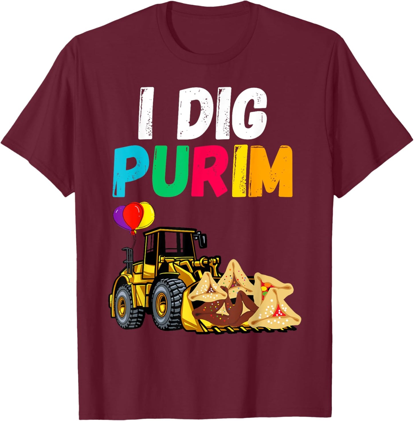 I Dig Purim Hamantaschen Tractor Jewish Toddlers Boys Girls T-Shirt - T-Shirt | Maroon