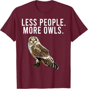 Less People More Owls Short-eared Owl Funny Introvert T-Shirt - T-Shirt | Maroon