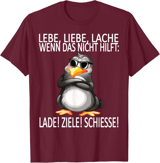 lebe liebe lache lustiges Design mit süßem Pinguin T-Shirt - T-Shirt | Maroon