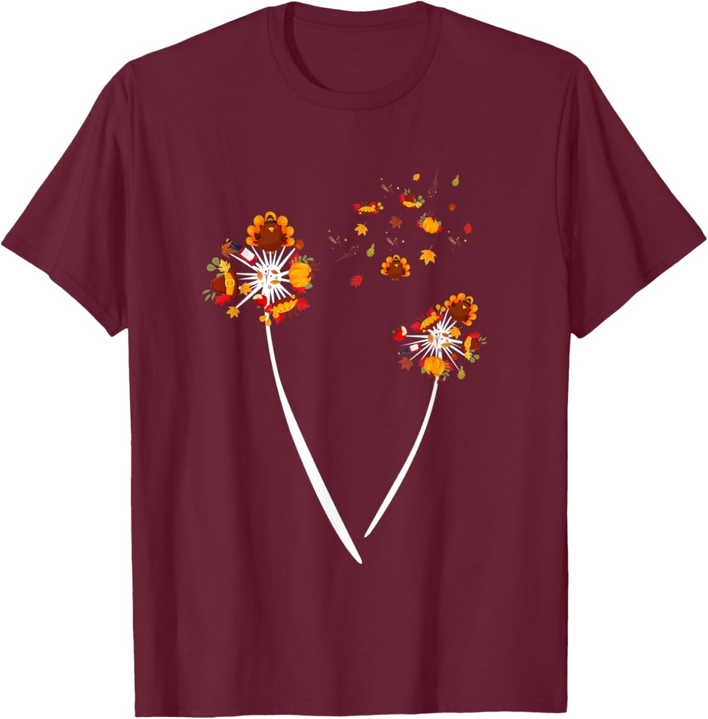 Thanksgiving Dandelion Flower Flying Cool Turkey Day Gift T-Shirt - T-Shirt | Maroon