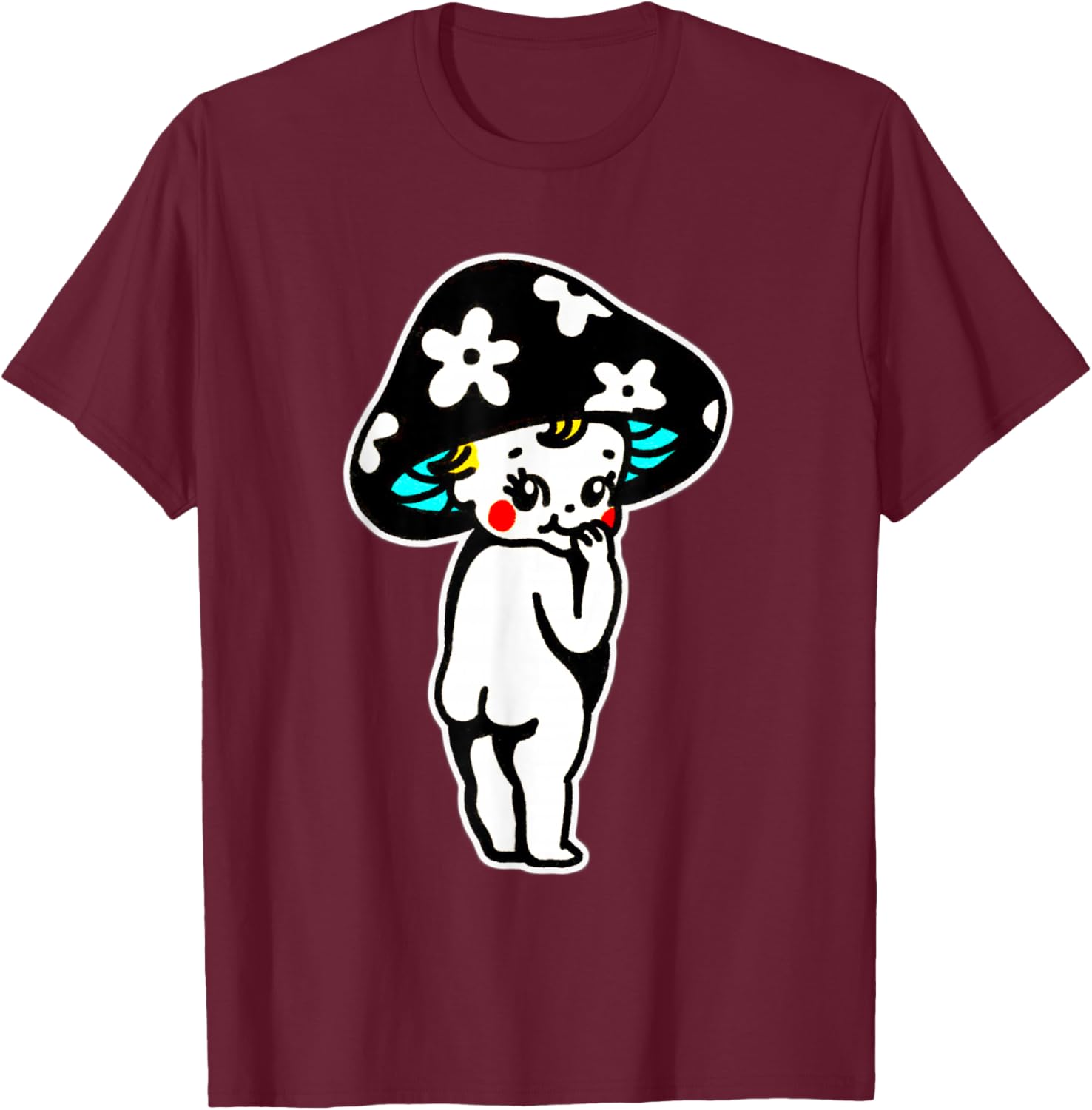 Cute Kewpie Baby Mushroom T-Shirt - T-Shirt | Maroon