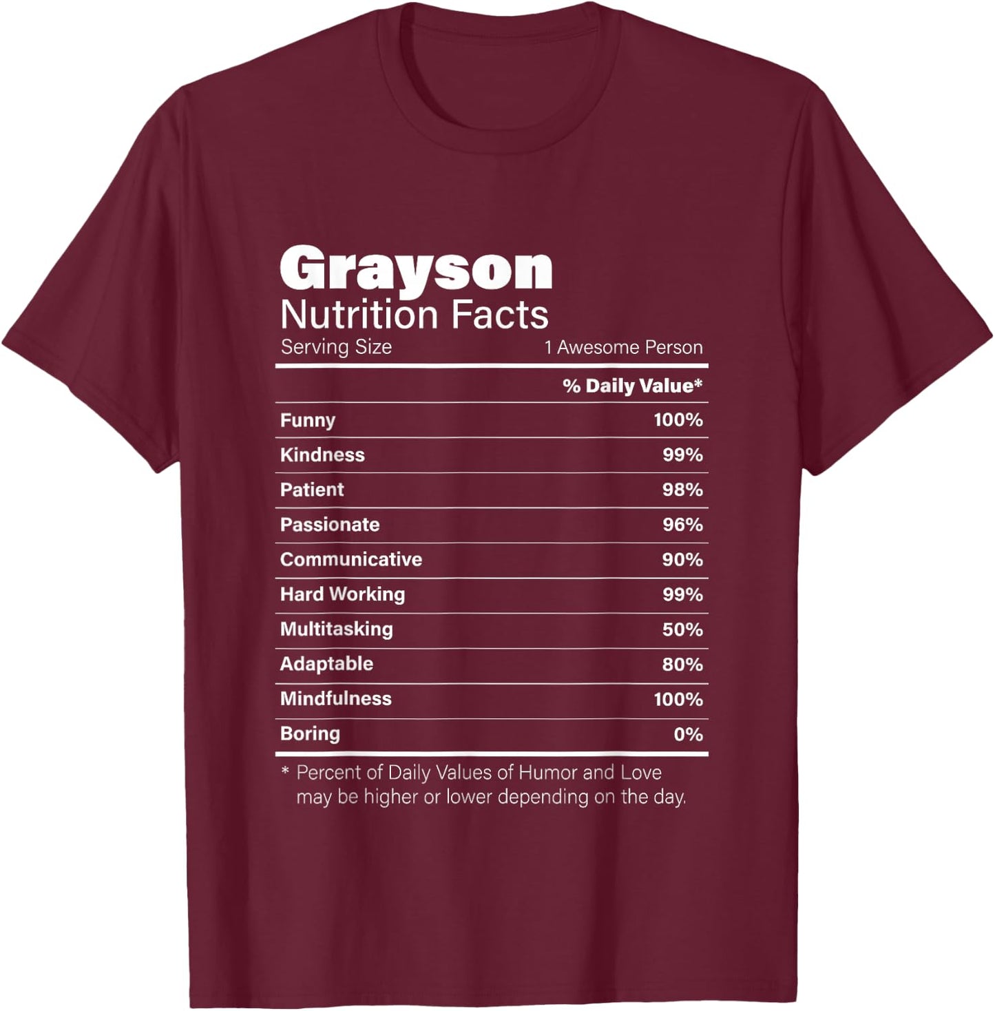 Grayson Nutrition Personalized Name Funny T-Shirt - T-Shirt | Maroon