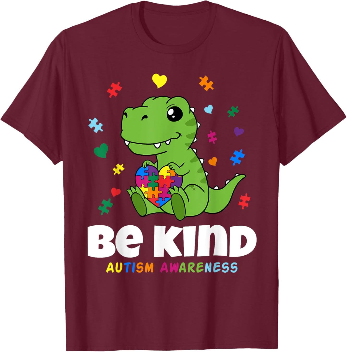 Be Kind Autism Awareness baby Dino Choose Kindness T-Shirt - T-Shirt | Maroon