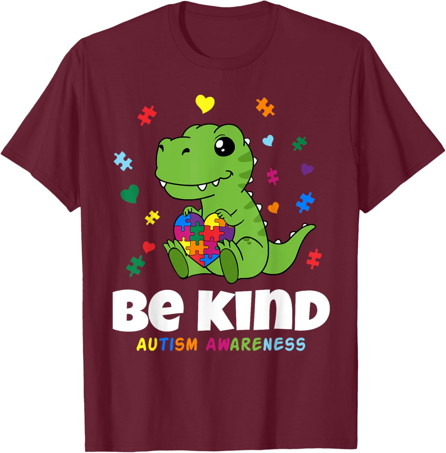 Be Kind Autism Awareness baby Dino Choose Kindness T-Shirt - T-Shirt | Maroon