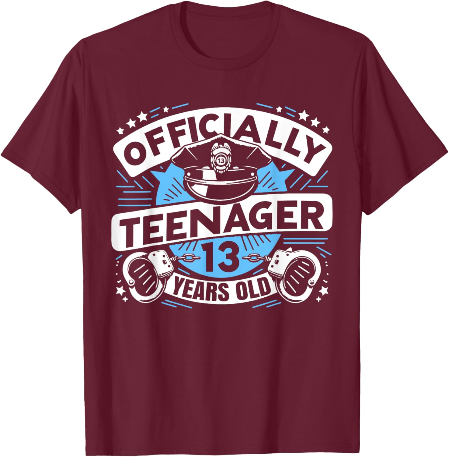 Officially Teenager 13 Year Boy 13th Birthday Cop Police T-Shirt - T-Shirt | Maroon