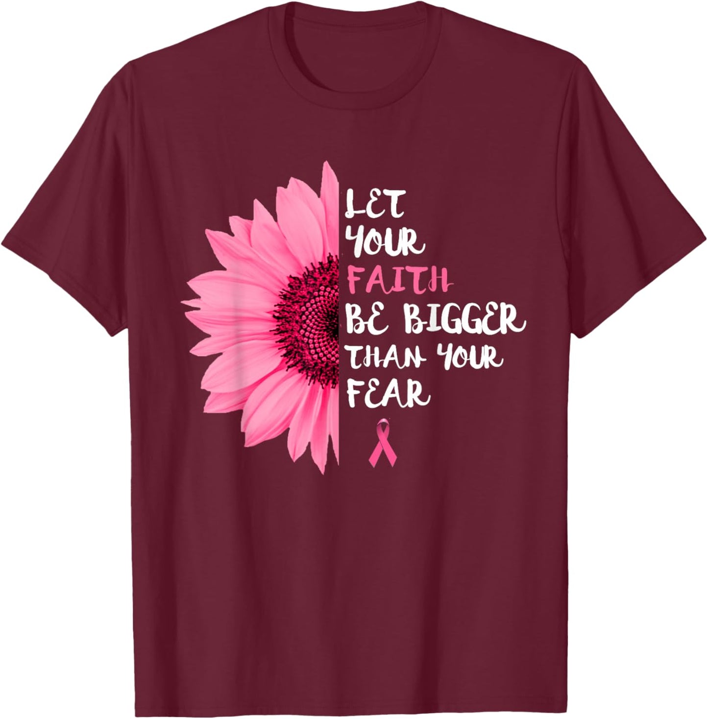 Breast Cancer Awareness Month Flower Pink Ribbon Women T-Shirt - T-Shirt | Maroon