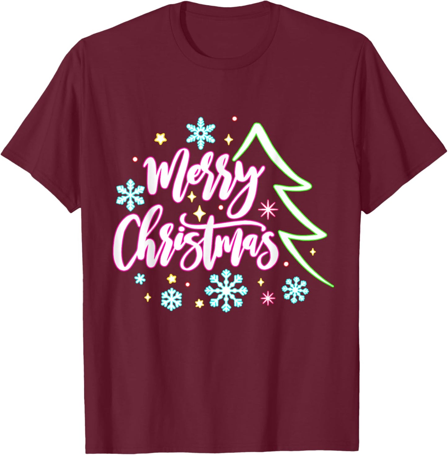 Merry Christmas And Bright Christmas Xmas Women Men Family T-Shirt - T-Shirt | Maroon