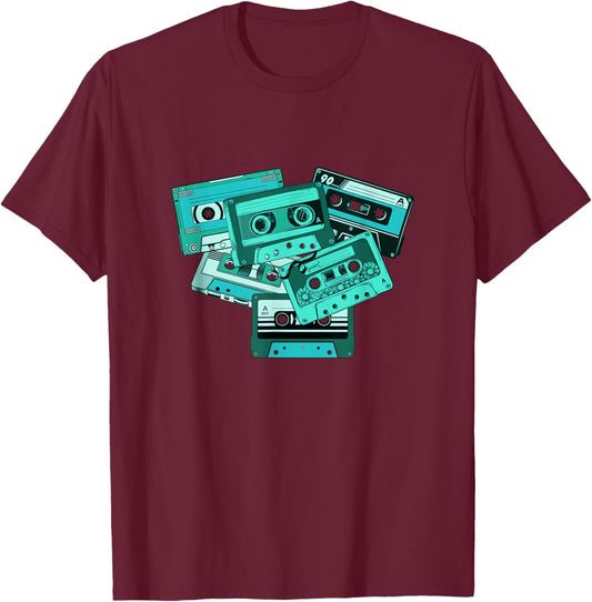 Light Teal Aqua Old School Tapes Teal Aqua Color Graphic T-Shirt - T-Shirt | Maroon