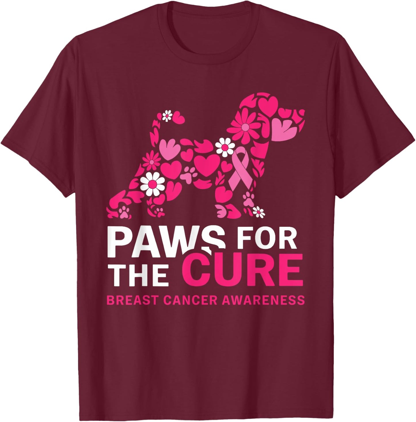 Paws For The Cure Pink Beagle Breast Cancer Awareness Month T-Shirt - T-Shirt | Maroon