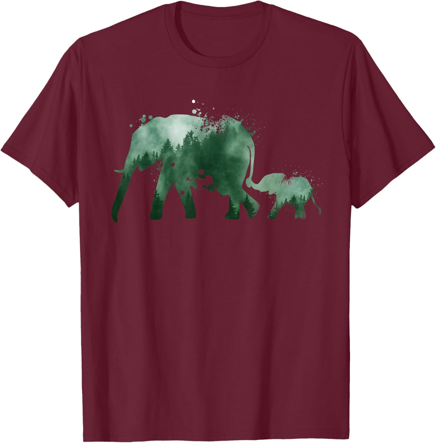 Vintage Elephant Silhouette | Men Women | Baby Elephant T-Shirt - T-Shirt | Maroon
