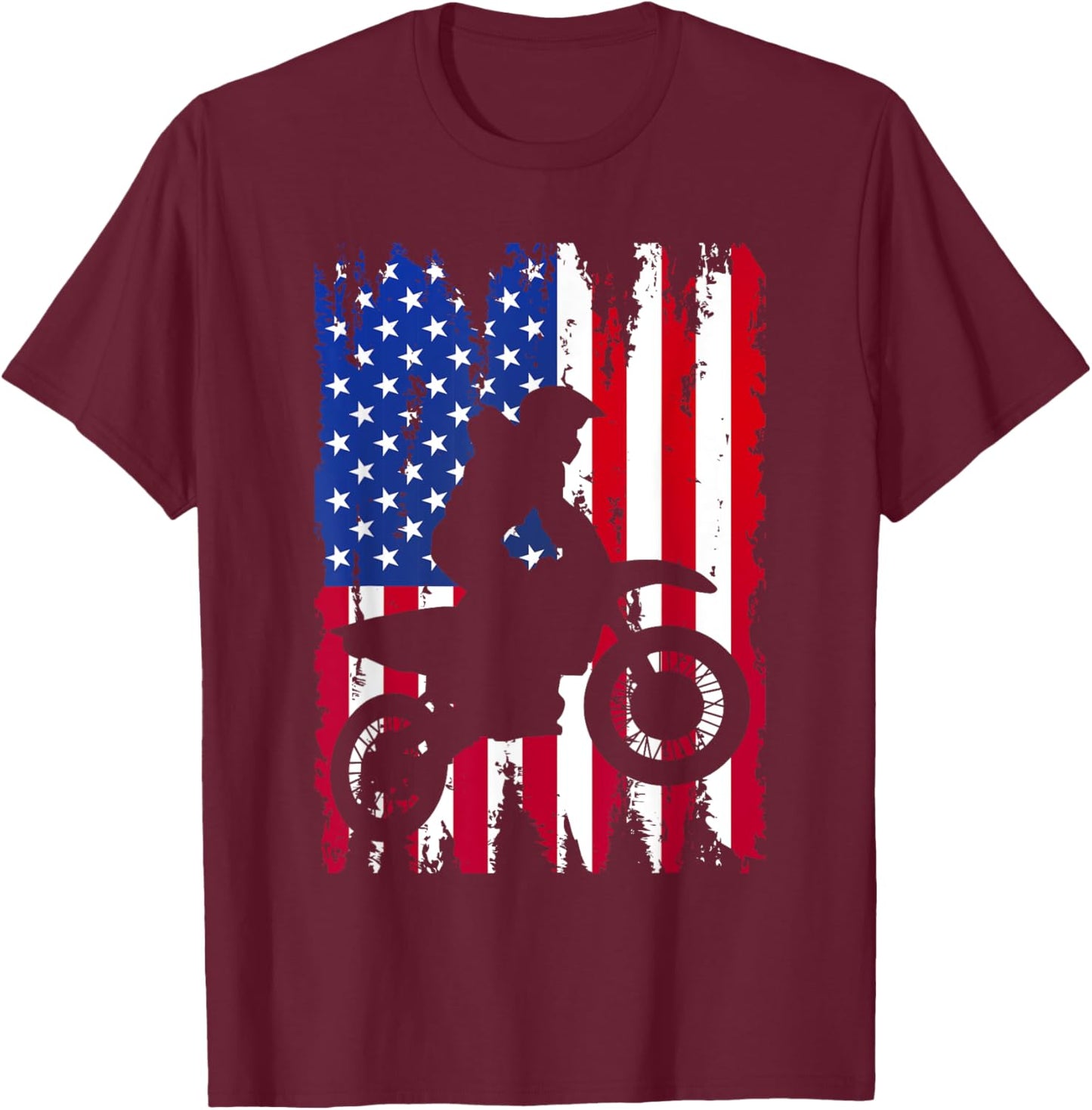 Dirt Bike American Flag Motocross Biker 4th of July Men Boys T-Shirt - T-Shirt | Maroon