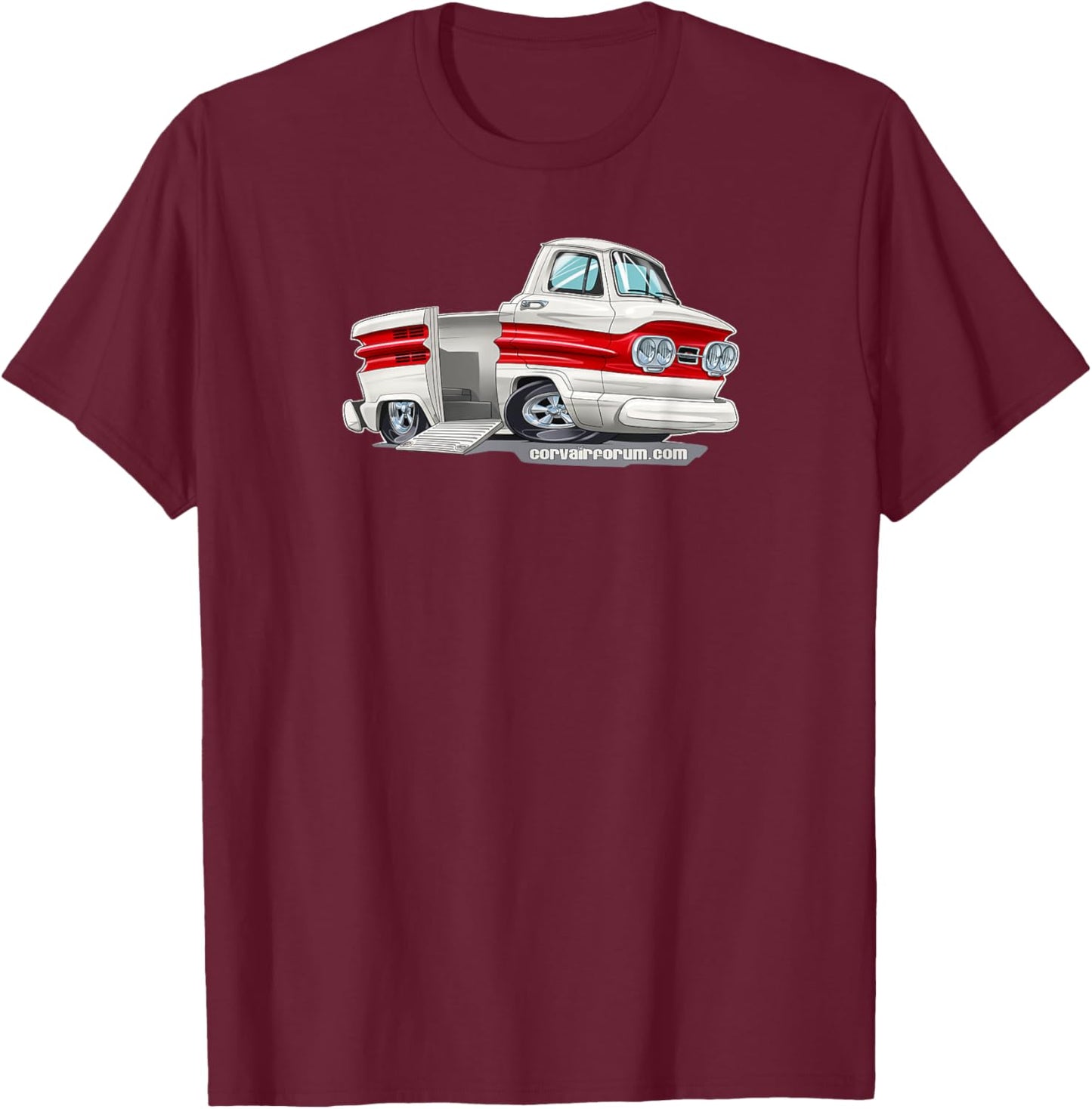 Corvair Rampside Cartoon T-Shirt - T-Shirt | Maroon