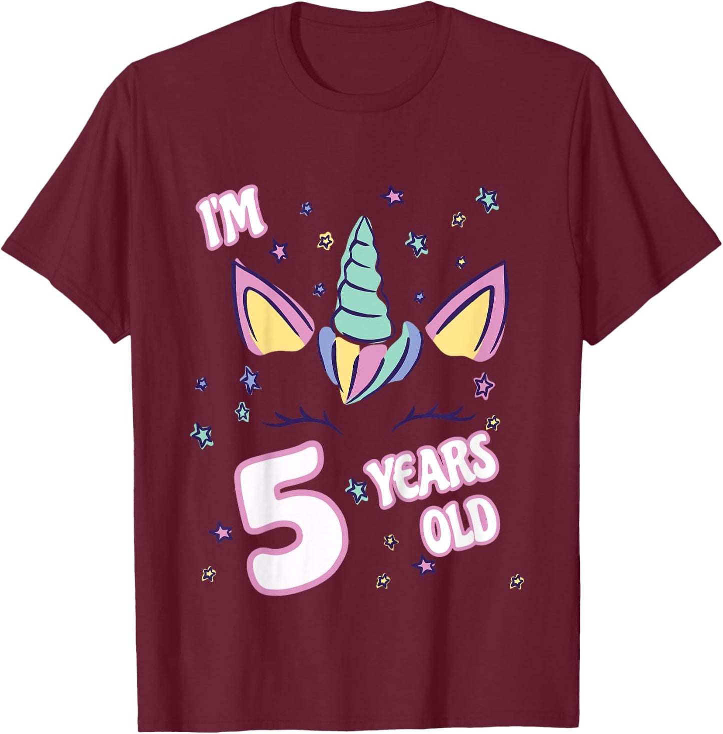 Unicorn 5th birthday i'm 5 years old girl unicorn design T-Shirt - T-Shirt | Maroon