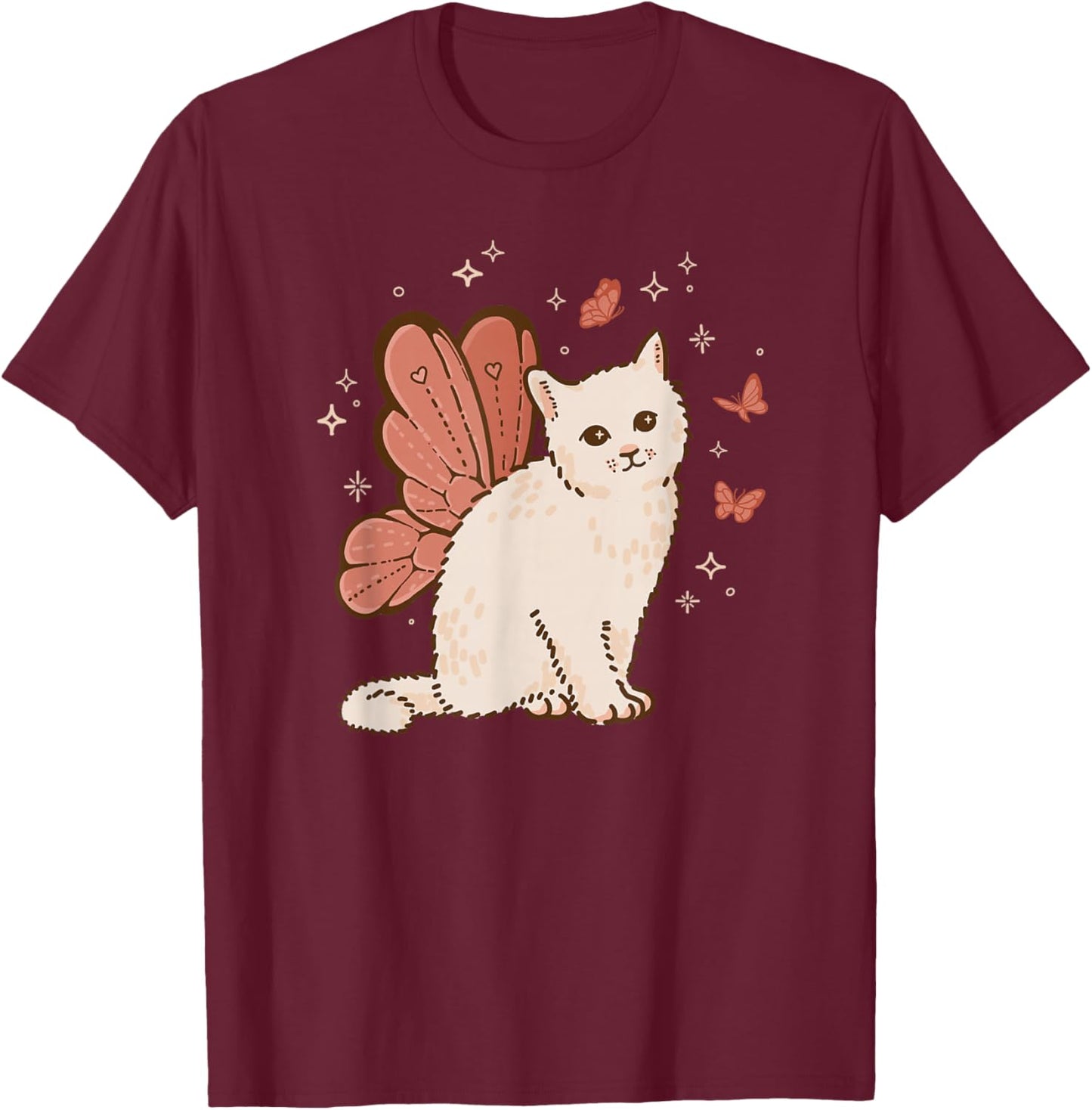 Fairycore Cute Butterfly Fairy Wings Cat Grunge Aesthetic T-Shirt - T-Shirt | Maroon