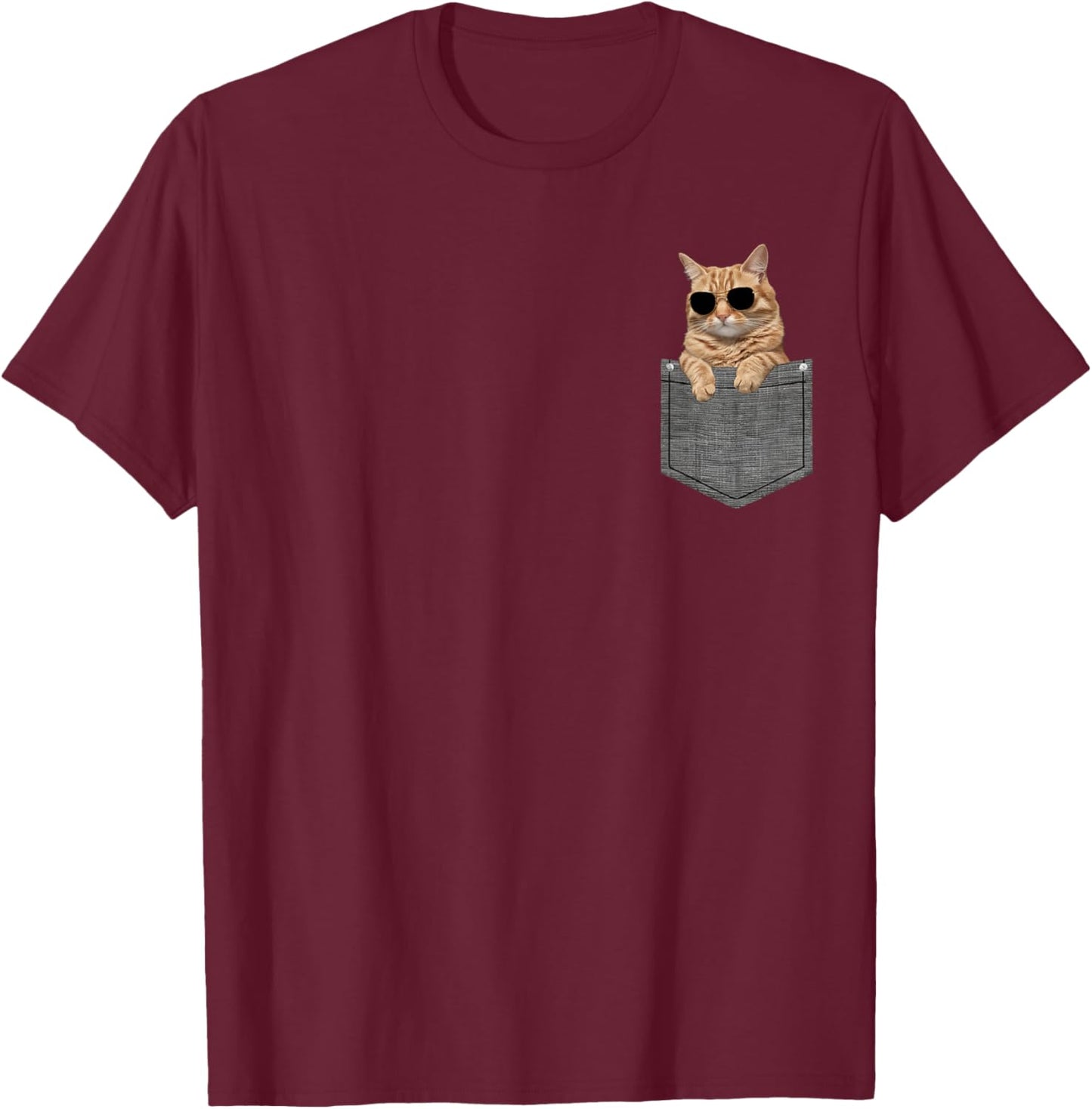 Cat in Pocket T-Shirt - T-Shirt | Maroon