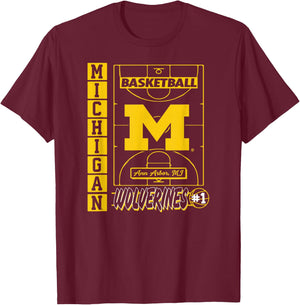 Michigan Wolverines Basketball Vintage Court Navy T-Shirt - T-Shirt | Maroon