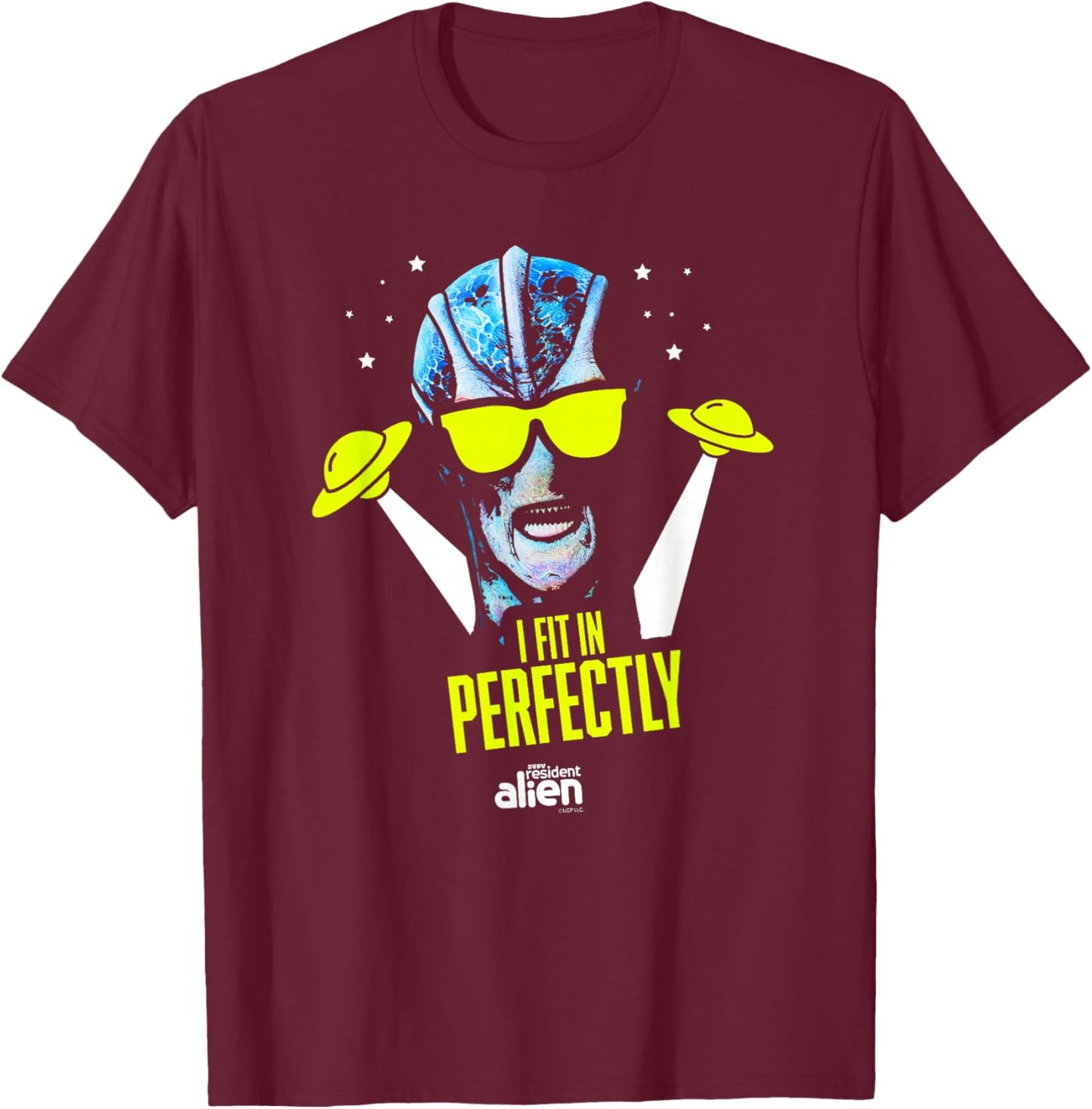 Resident Alien I Fit In Perfectly - Officially Licensed T-Shirt - T-Shirt | Maroon