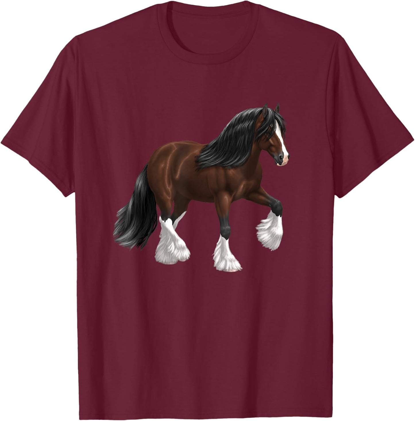 Brown & White Gypsy Vanner Bay Draft Horse Trotting T-Shirt - T-Shirt | Maroon